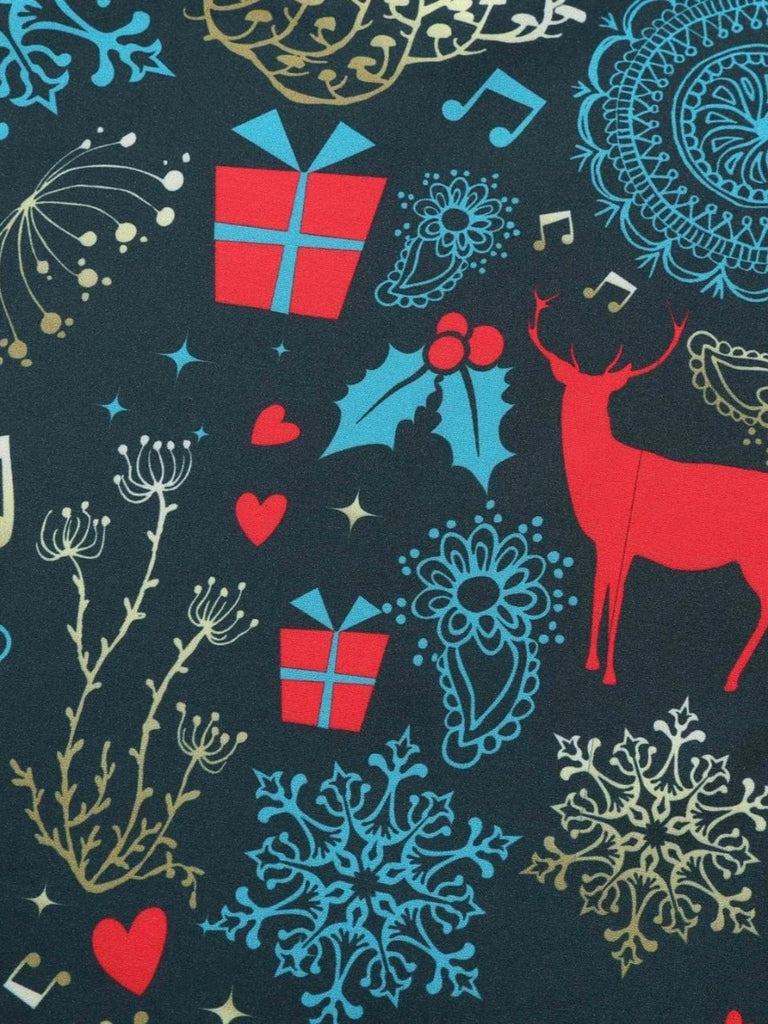 Robe Évasée Multicolore à Imprimé de Noël et Encolure Festonnée Années 1950 - 6