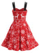 Robe évasée rouge à imprimé rennes et flocons de Noël Années 1950 - 4