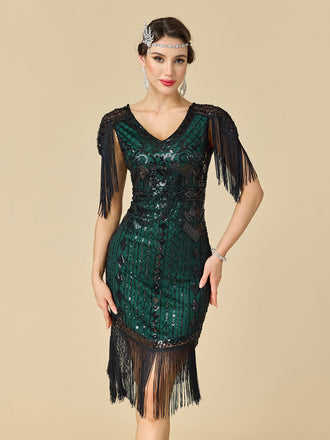 Robe Gatsby Flapper à Paillettes et Franges Années 1920 - 1