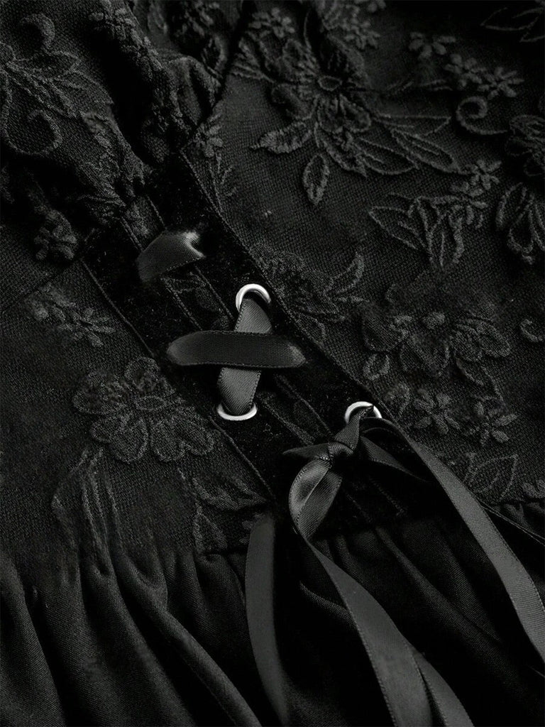 [Grande Taille] Robe Gothique Noire à Corset Lacé et Manches Longues Années 1970 - 3