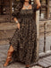 [Grande Taille] Robe longue marron à imprimé léopard, col carré et smocks Années 1970 - 6