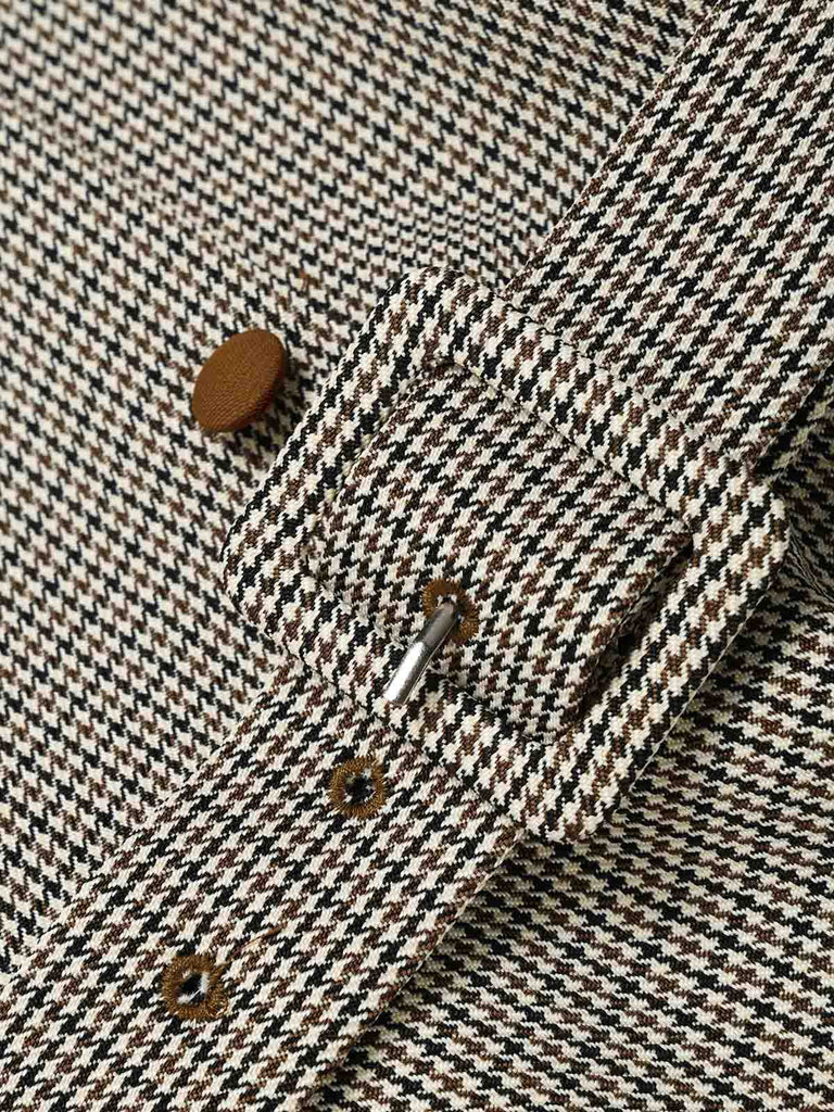 [Prévente] Robe Marron Clair Pied-de-Poule à Col Lavallière et Ceinture Années 1950 - 7