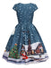 Robe midi de Noël bleu foncé à imprimé Père Noël Années 1950 - 2