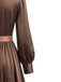 Robe midi en satin à col revers, manches bouffantes et ceinture Années 1940 - 4