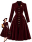 [Prévente] Robe midi rouge en velours à col revers poches et boutons Années 1940