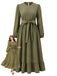 [Grande Taille] Robe midi vert olive à manches lanternes Années 1950 - 1