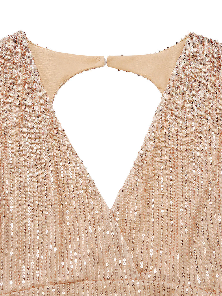 Robe moulante à sequins, col V, dos nu et fronces Années 1960 - 4