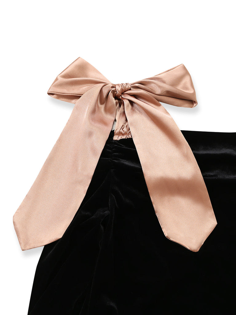 Robe Noire à Bretelles Nouées et Taille Cintrée Années 1960 - 3