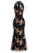 Robe Sirène Noire Gatsby à Paillettes Florales et Col Halter Années 1920 - 1