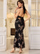 Robe Sirène Noire Gatsby à Paillettes Florales et Col Halter Années 1920 - 4