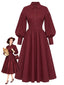[Prévente] Robe Unie Bordeaux à Col Chemise et Manches Lanternes Années 1950