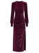 Robe unie en velours à manches longues, fronces et fente Années 1970 - 8