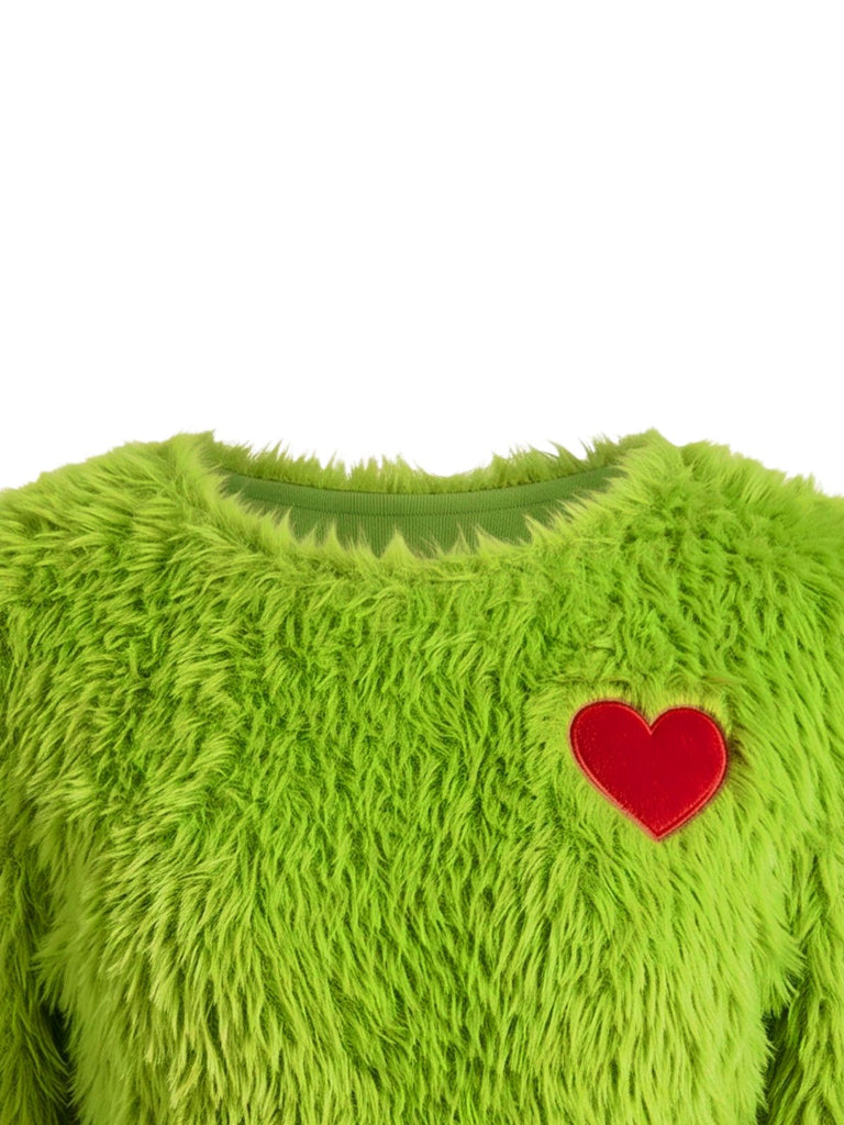 Robe Verte Duveteuse de Noël à Cœur Grinch Années 1950 - 3