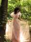 Robe fendue tulle fleurs rose 1970s