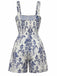 Bleu Baroque Smocké Bretelles Combishort Années 1970 3