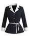 [Prévente] Veste Blazer Bleu Foncé à Revers Contrastés et Ceinture Années 1960 - 1