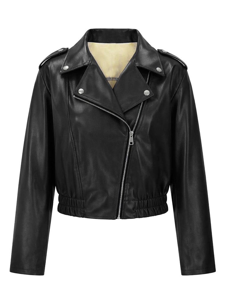 Veste Moto Courte en Similicuir à Col et Ourlet Élastiqué Années 1950 - 1
