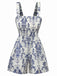 Bleu Baroque Smocké Bretelles Combishort Années 1970 2