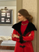 Manteau à col en fourrure rouge et noir des années 1950
