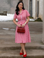 Robe rouge carreaux vichy pur coton avec ceinture 1950s