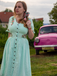 Robe fleurie brodée vert menthe à col en V en pur coton des années 40