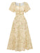 Sunny yellow 1930s butterfly print chiffon dress featuring romantic flutter sleeves and square neckline for vintage themed events and tea parties