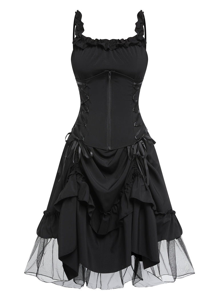 Robe trapèze Halloween en maille noire des années 1950