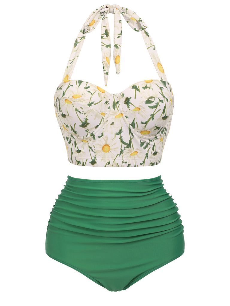 [Grande Taille] Ensemble de Bikini Fleuri à Dos Nu de à Lacets
