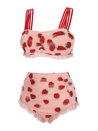 [Grande Taille] Ensemble Tankini Cami Fraise en Dentelle
