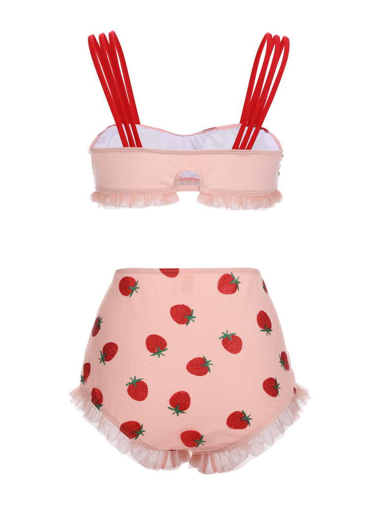 [Grande Taille] Ensemble Tankini Cami Fraise en Dentelle