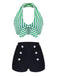 [Grande Taille] Ensemble de bikini vert à rayures rétro