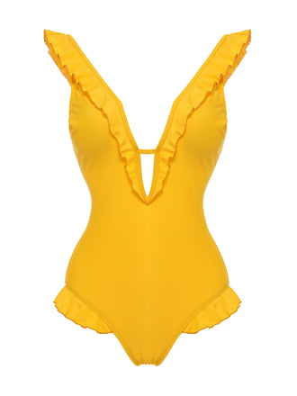 Maillot de Bain Une Pièce Col Plongeant Jaune