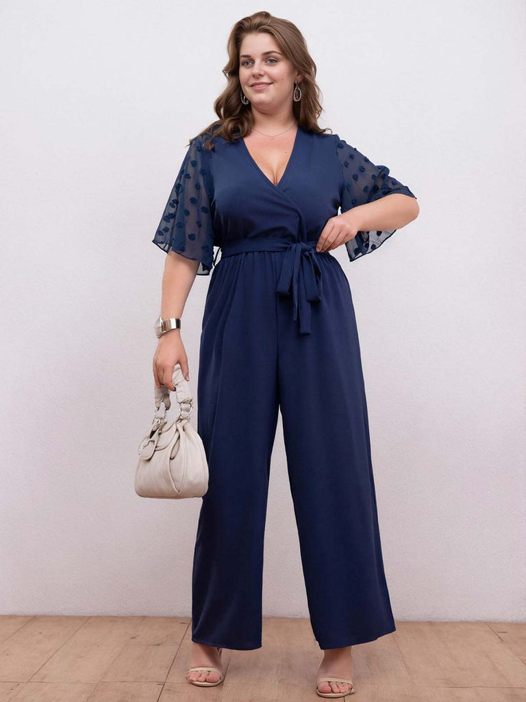 [Grande Taille] Combinaison uni bleu foncé à manches évasées des années 1930