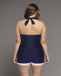 [Grande Taille] Maillot de bain bleu marine à licou plissé années 1950