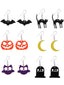 6 Paires Boucles d'Oreilles Chauve-Souris Chat Citrouilles Lune Hibou Fantôme