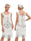 Robe Charleston à pompons pailletés et col en V des années 1920