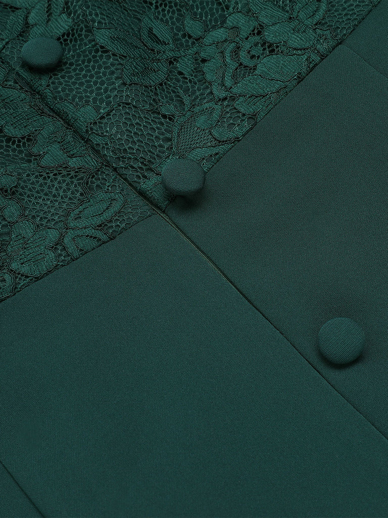 [Prévente] Robe vert foncé à épaules dénudées en dentelle des années 1960