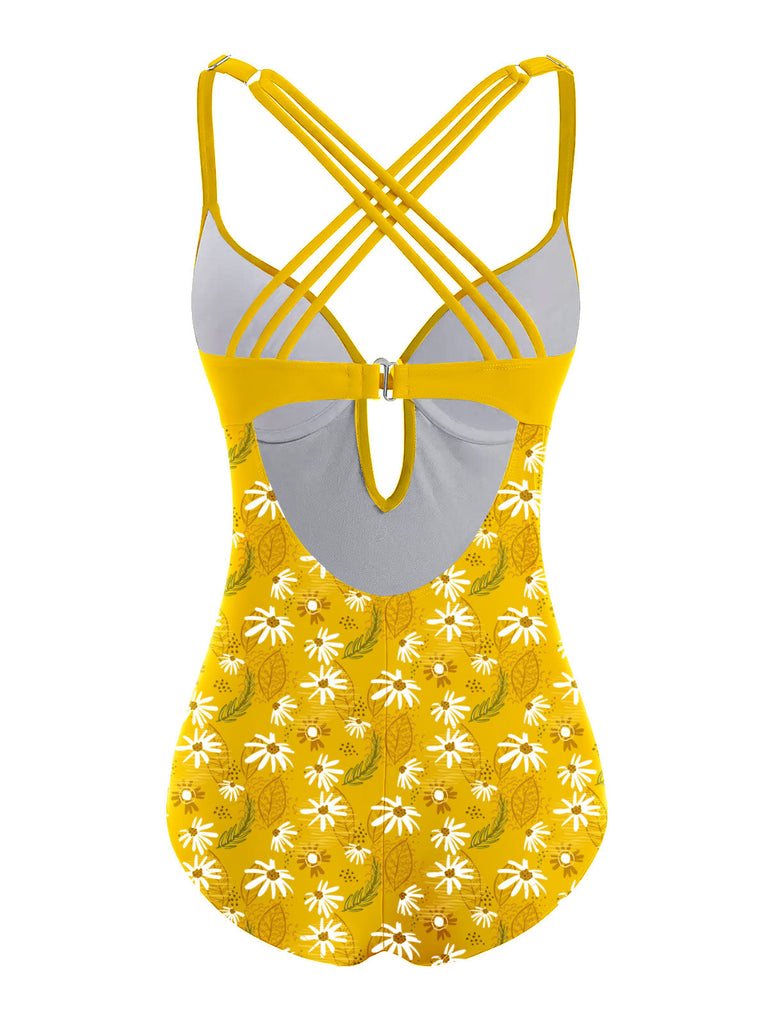Maillot de bain jaune 1950s Marguerite Patchwork