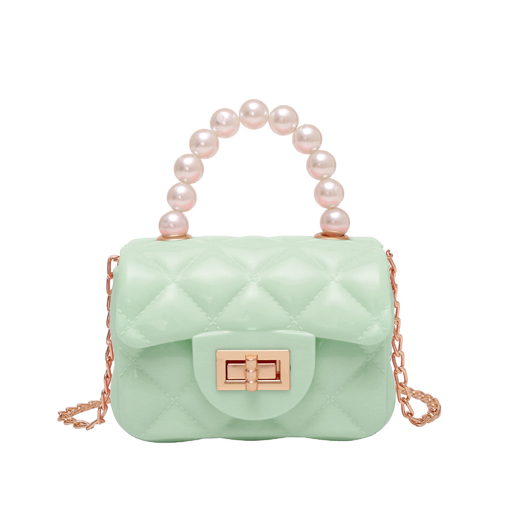 Sac à Main Vert Vintage Carré avec Perles Chic