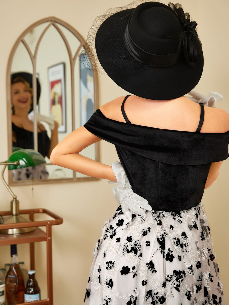 Robe Swing Année 50 Épaules Froides et Dénudées
