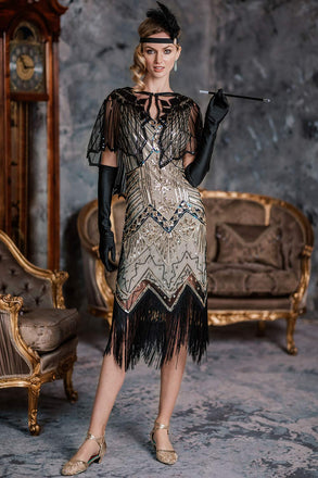 Robe Charleston Vintage Gatsby Année 20 à Franges Paillettes Soirée Cocktail