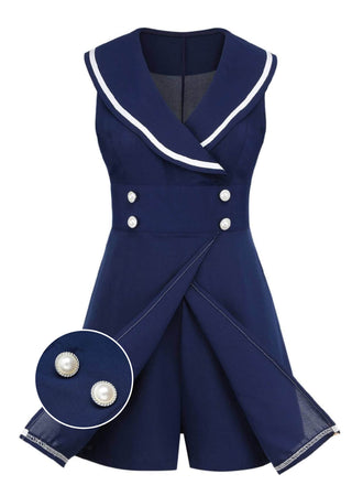 [Prévente] Combishort Marin Boutons Perlés Bleu Marine Années 1950