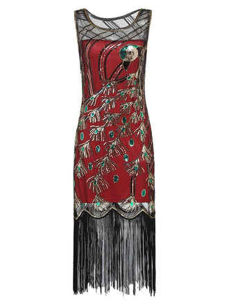 [Produits en Liquidation] Robe Charleston Bordeaux Cocktail Vintage Années 20 Gatsby de Perle Paillettes
