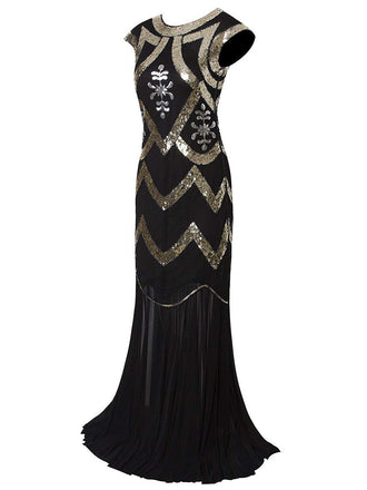 [Produits en Liquidation] Robe Charleston Vintage Année 20 Longue à Sequins et Perles Soirée Cocktail