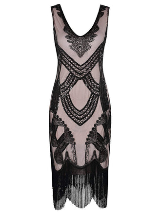 [Produits en Liquidation] Robe Charleston Vintage Année 20 Gatsby Franges en Perles de Paillettes