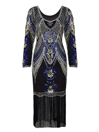 Robe Charleston Vintage Année 20 Bleu Flapper à Sequins Soirée Cocktail Chic