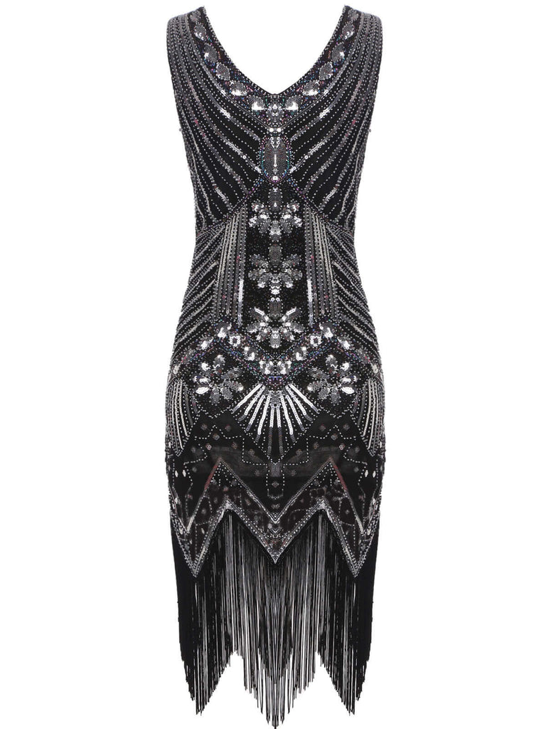 Robe Charleston Vintage Année 20 Flapper à Franges Paillettes Gatsby Cocktail