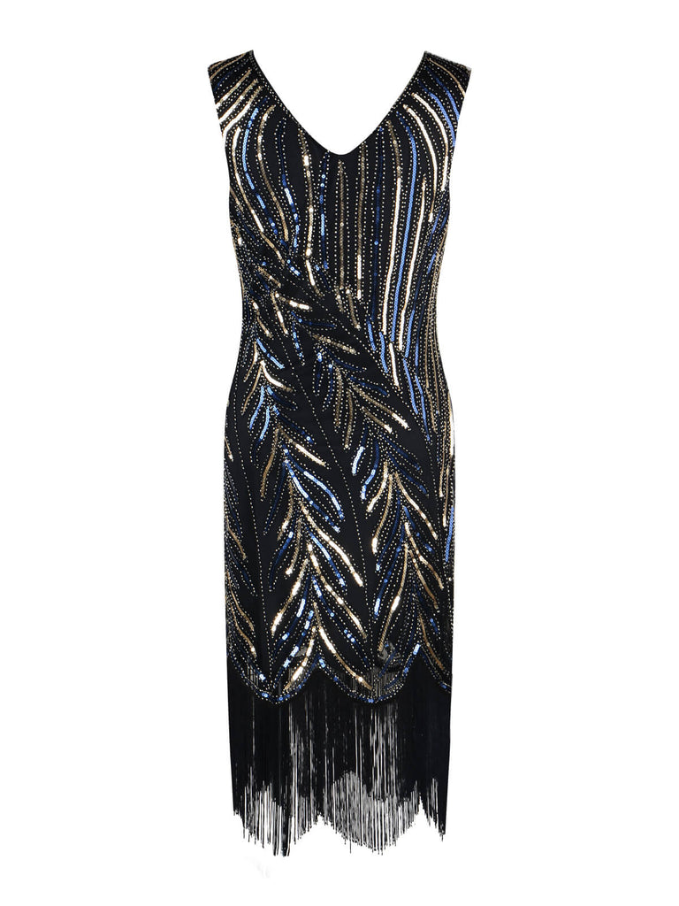Robe Charleston Vintage Année 20 Gatsby À Paillettes Noire Soirée Chic