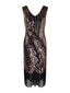 [Produits en Liquidation] Robe Charleston Vintage Année 20 à Frange Gatsby À Paillettes Noire Chic
