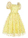 Robe trapèze jaune à fleurs 3D et manches bouffantes